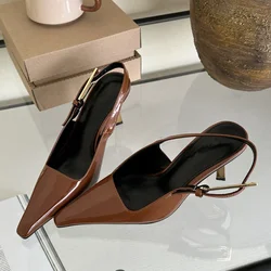 Eilyken Street Style Sexy Pointed Toe Metal Buckle Strap Women Pumps Stripper Sandals Slingback High Heels Female Shoes