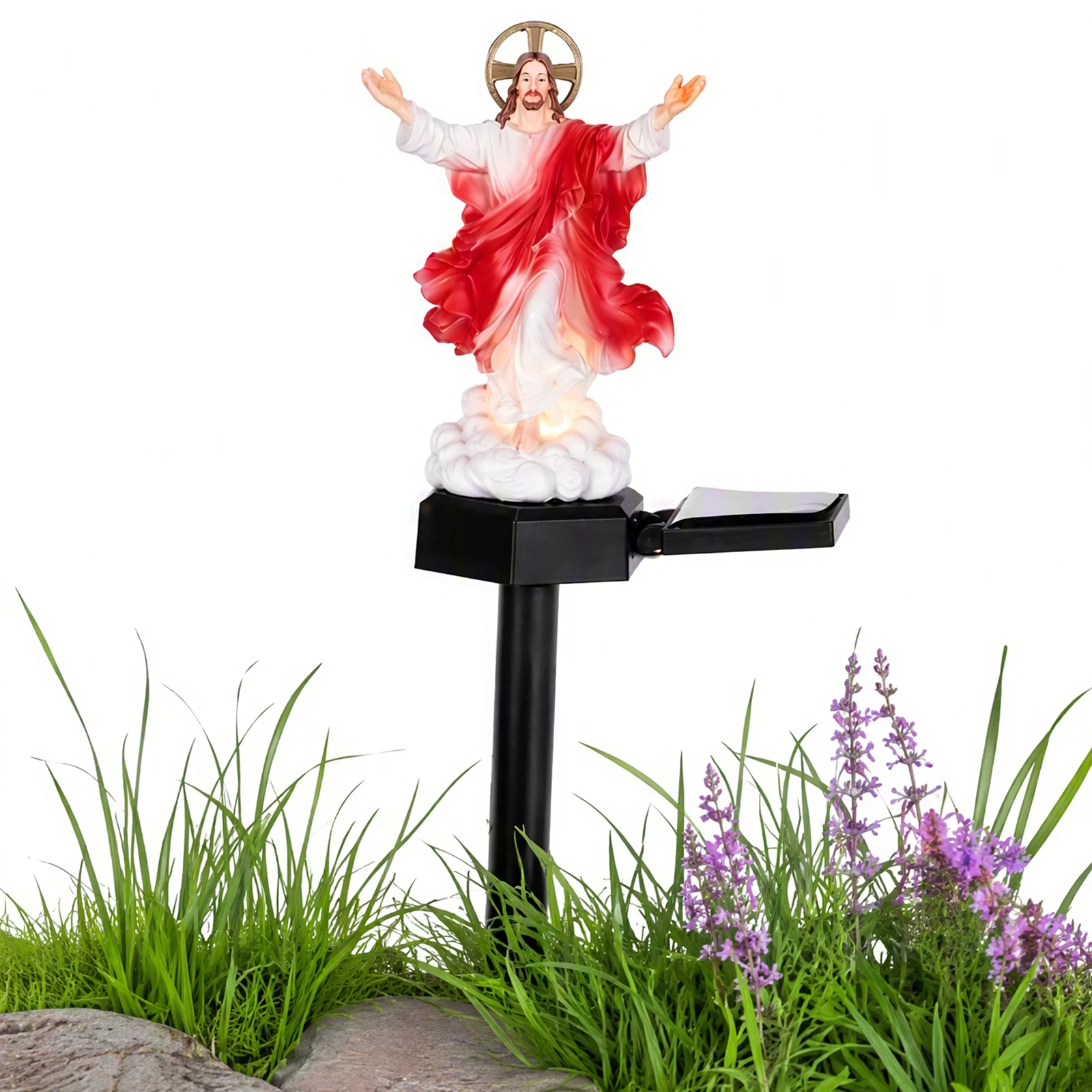 Solar-Powered Lighted Jesus Figurine with Glowing Night Lamp & Versatile Blessed Sculpture for Garden Patio Lawn Decoration