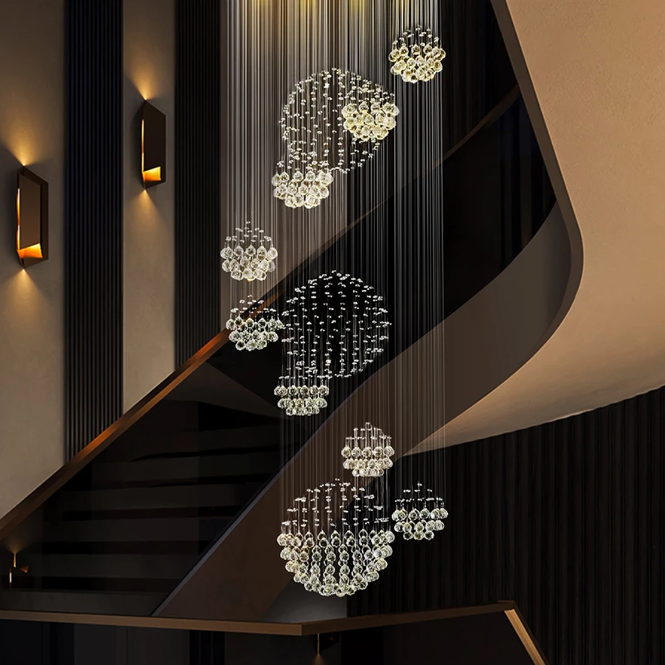 Modern Long Crystal Chandelier LED Light Clear Crystal Lighting Fixtures Stage Lampadari Lighting Lustres