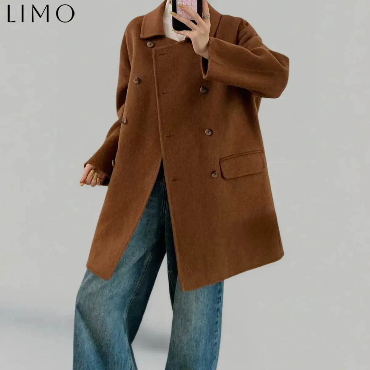 

LIMO 2025 новое винтажное короткое пальто, женское шерстяное хлопковое дизайнерское пальто для поездок на работу, осень-зима, легкая повседневная одежда