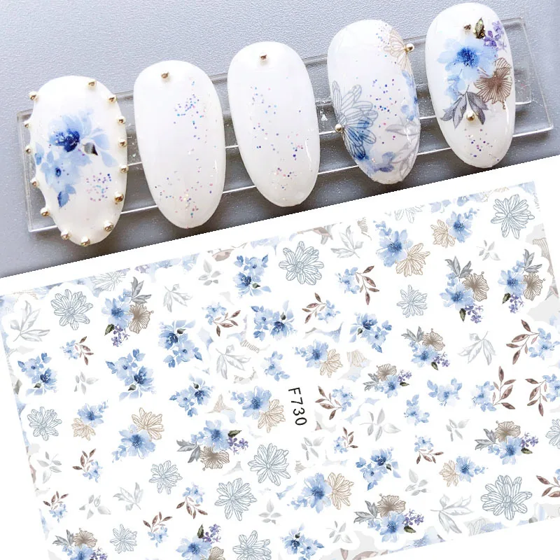 3D Handmade Flower Nail Stickers Nail Decoration Abstract English Printing Luxury Sticker Nail Art Supplies Sliders For Nails