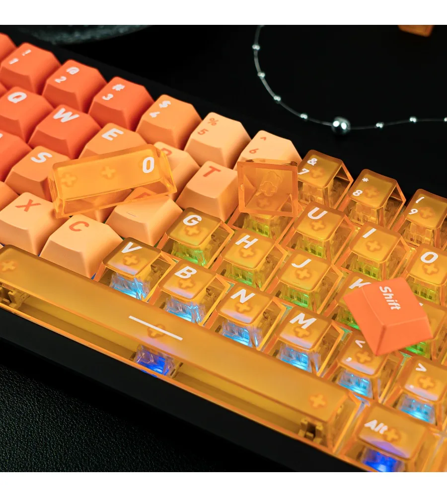 

Original sublimation keycaps compatible with Wooting etc. mechanical keyboards orange gradient keycaps transparent
