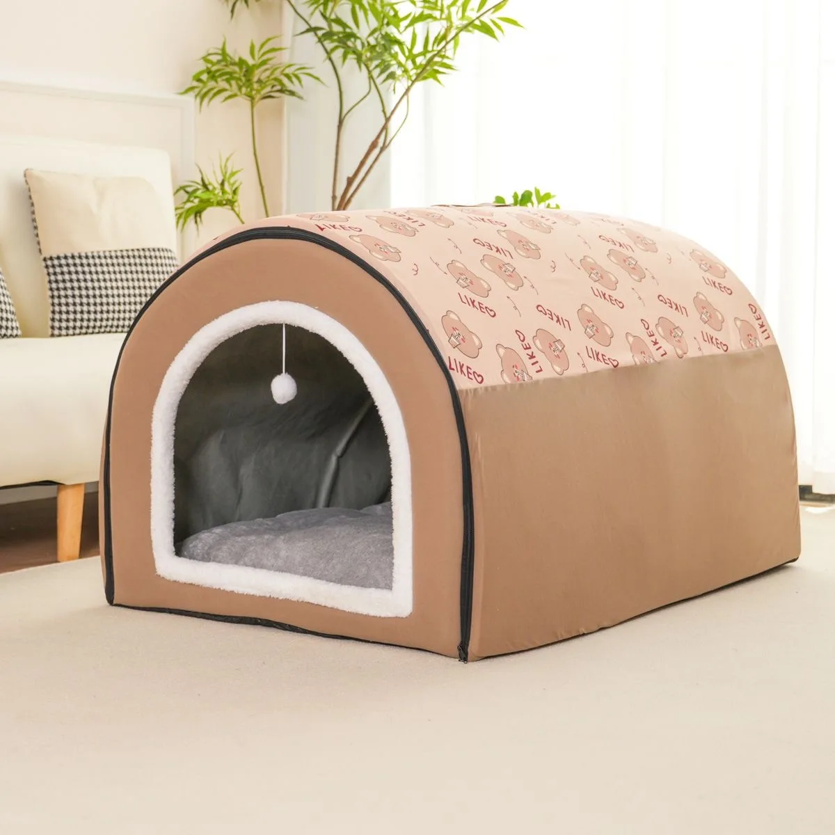 All Season Washable Detachable Pet House Cartoon Warm Dog Bed Cat Cave Hut Anti Slip Bottom Portable Puppy Sleeping Tent - view 6