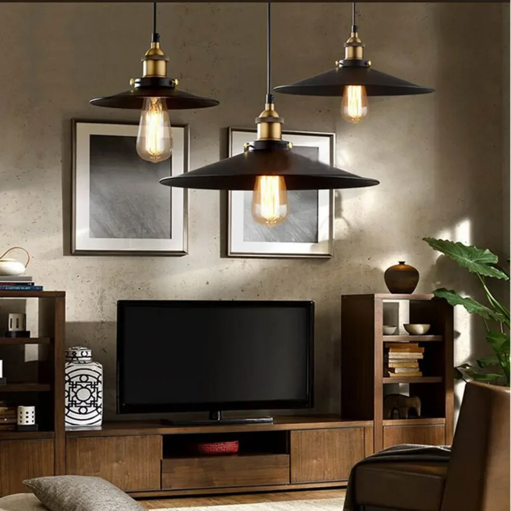 Modern Pendant Lights Kitchen Island Black Round Plate Ceiling Hanging Lamp for Dining Room Coffee Bar Bedroom Foyer Hotel