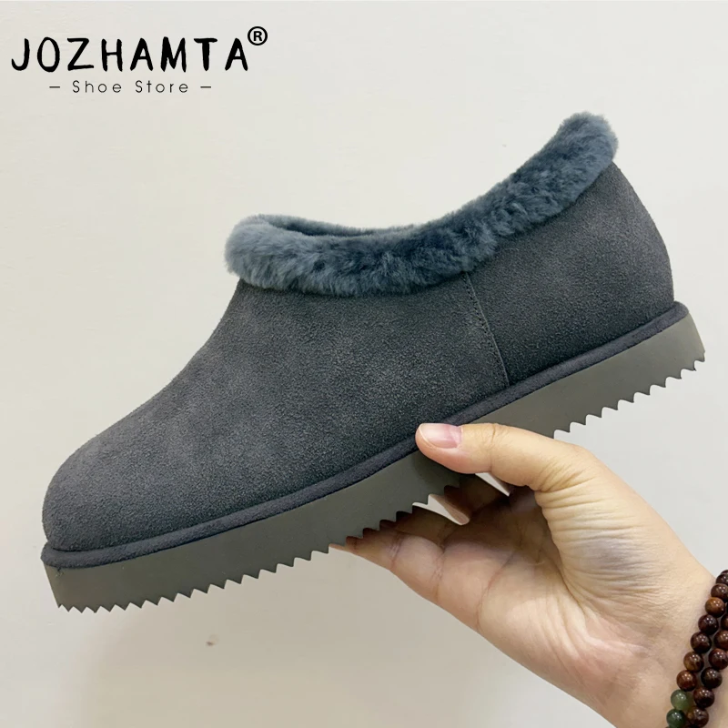 Women's Cow Leather Snow Boots - Warm Wool Fur Ankle Boots