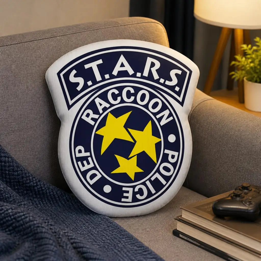 Stars Raccoon Police Emblem Throw Pillow Irregular Shaped Stuffed Cushion Video Game Decor for Gamer Bedroom Sofa Home Gift