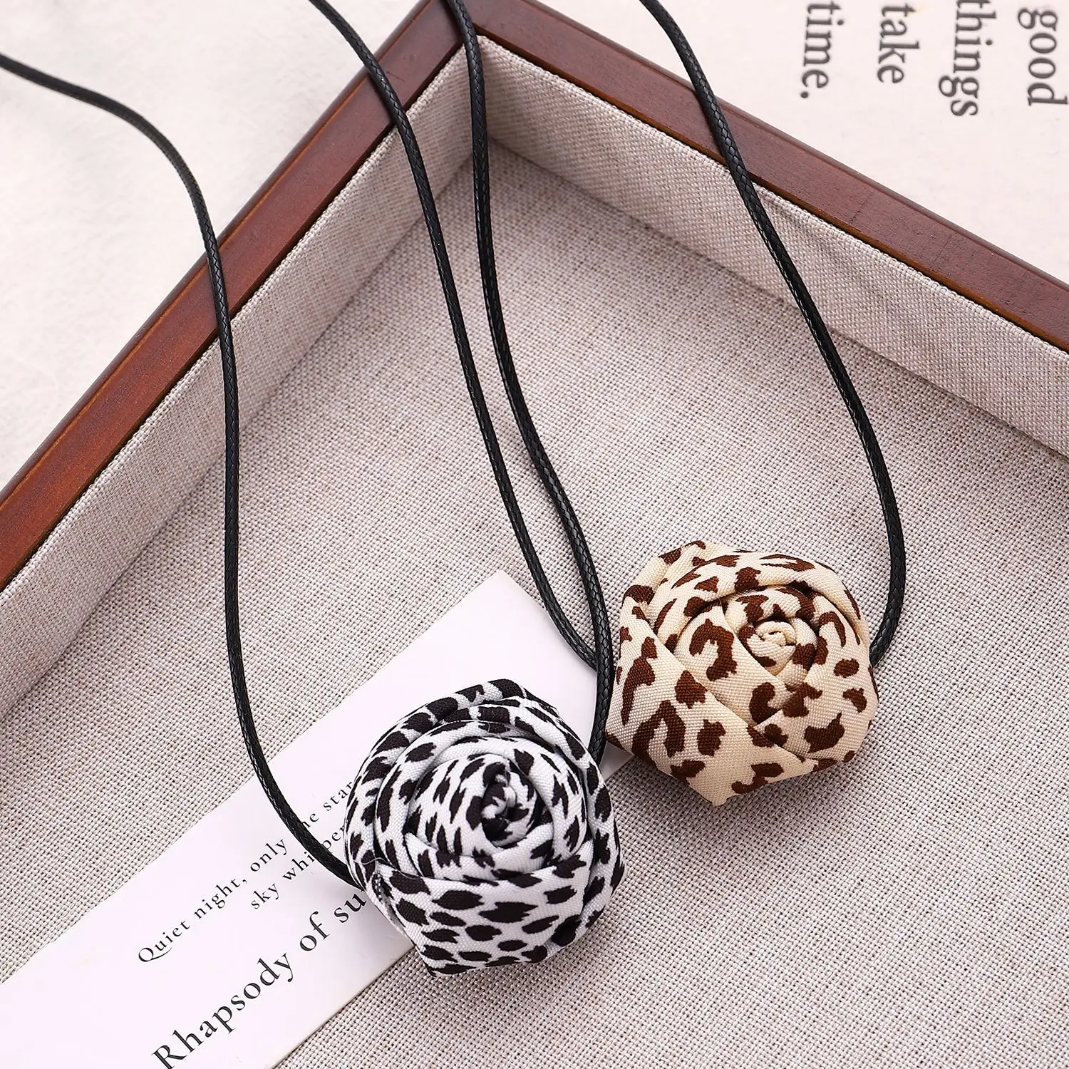 WANZHI Leopard Print Rose Necklaces for Women Korean Y2K Sweet Flower Rope Weaving Girl Tie Choker Fashion Jewelry Accessories