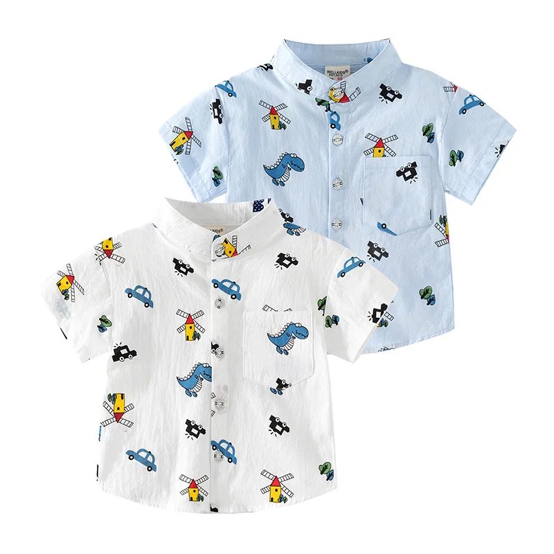 

Summer Children Shirts Mandarin Collar Cotton Boys Clothes Toddler Baby Tops Tees Kids Clothes