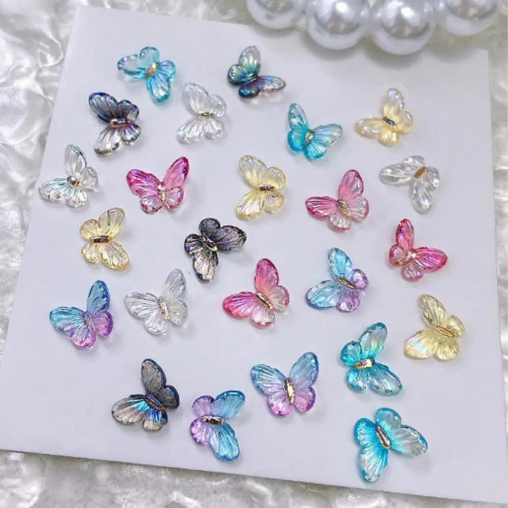 60Pcs Mixed Colors Crystal Butterfly Nail Art Charm Aurora Sparkling Gradient Butterfly Nail Decoration DIY Cute Nail Ornament