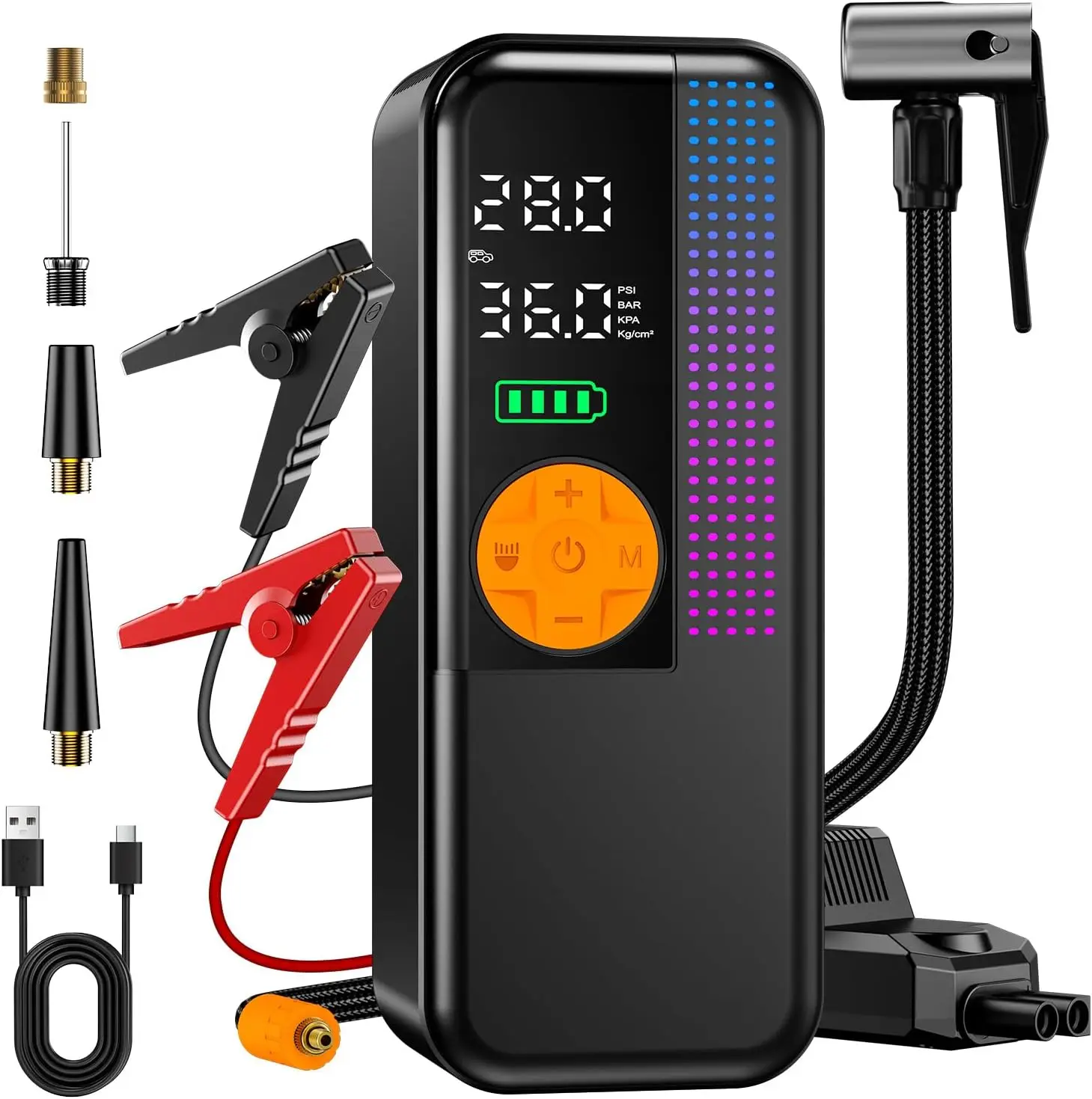 

Автомобильный стартер 5500A с воздушным компрессором, накачиватель шин 150PSI для всех газовых и дизельных транспортных средств, ЖК-дисплей