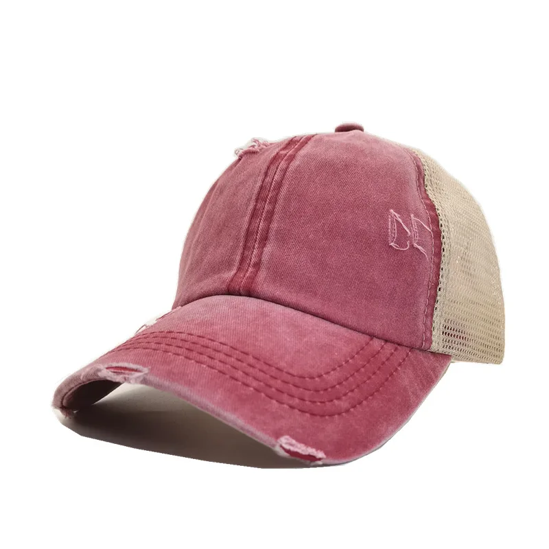 Wiosenna letnia czapka z daszkiem w kucyk damska jednokolorowa klasyczna zmiękczana bawełna czapka typu Trucker Blank denimowy sportowy krem