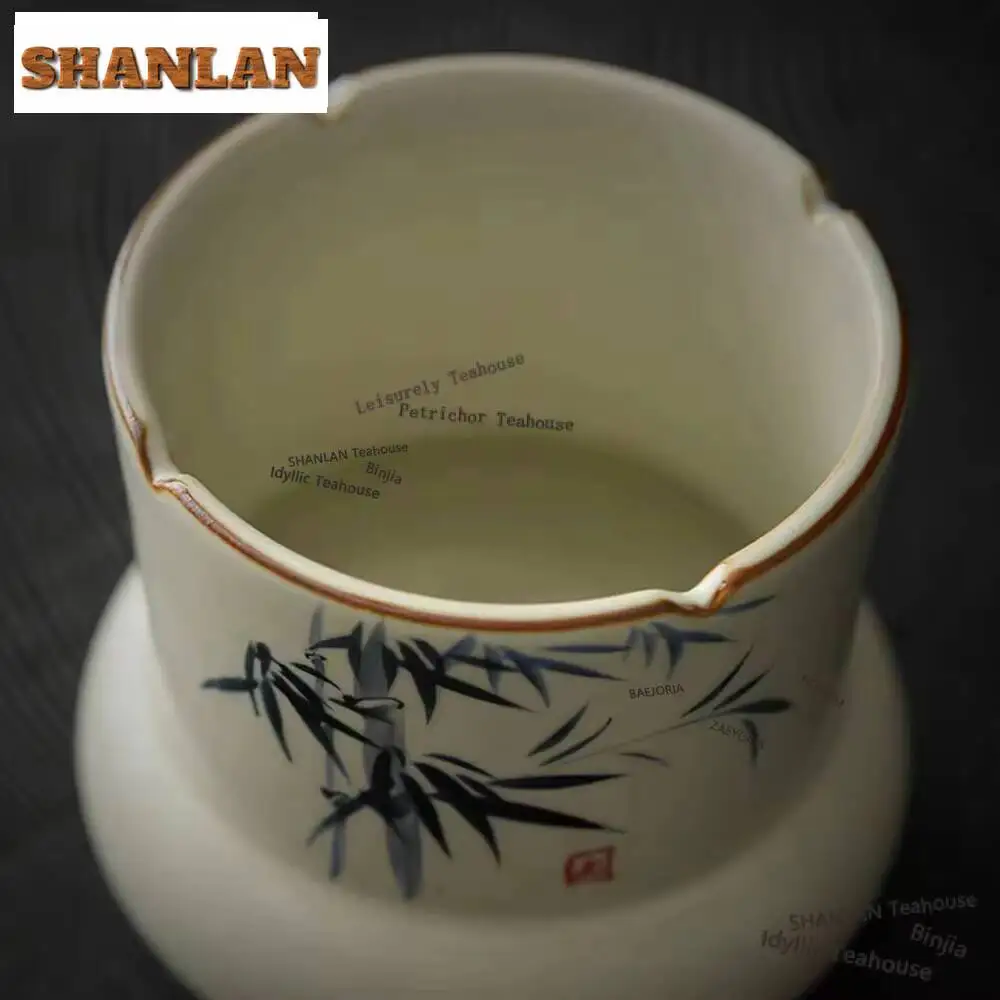 450ml Hand-painted Bamboo Ru Kiln Jianshui Japanese Tea Washing Basin Writing-brush Washer Tea Residue Barrel Chaxi Collection