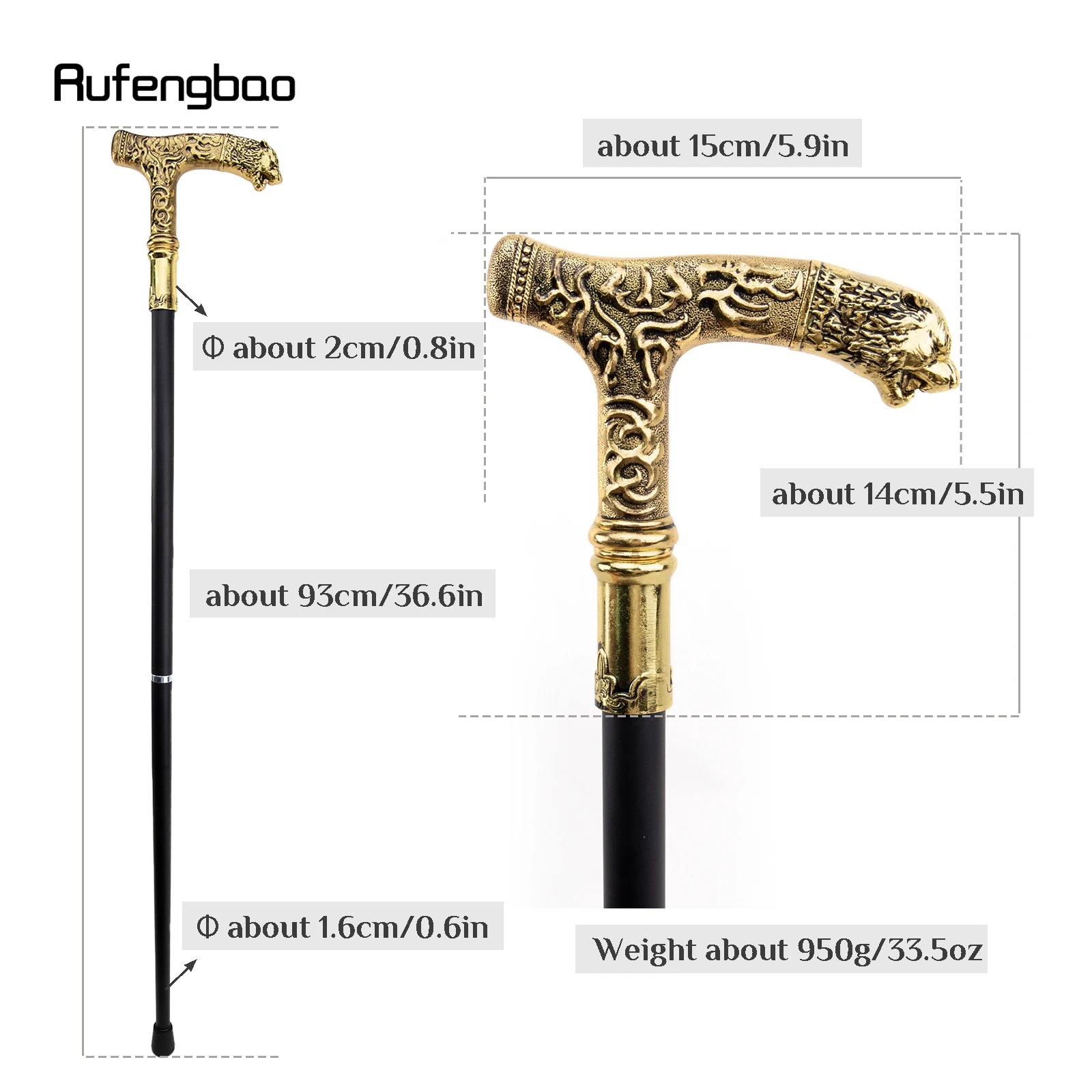 Bastón con mango de tigre dorado, bastón con patrón de lujo, elegante, a la moda, accesorio decorativo para Cosplay, 90cm