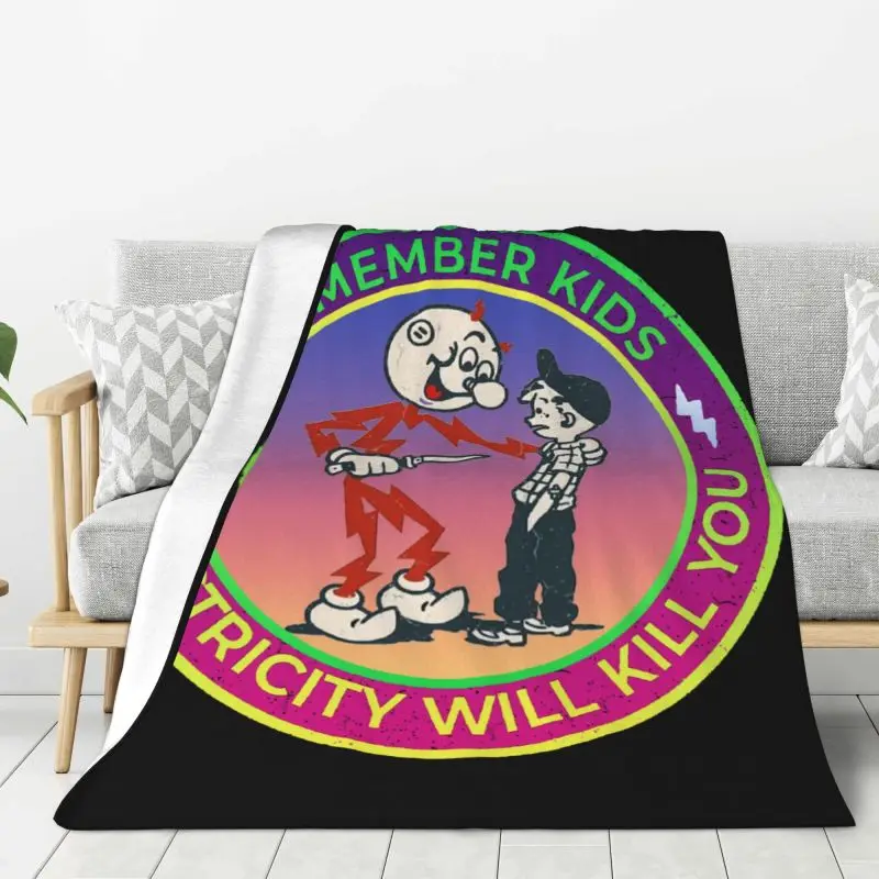 

Custom Remember Kids Electricity Will Kill You Blankets Warm Flannel Throw Blanket for Sofa Office Bedspreads