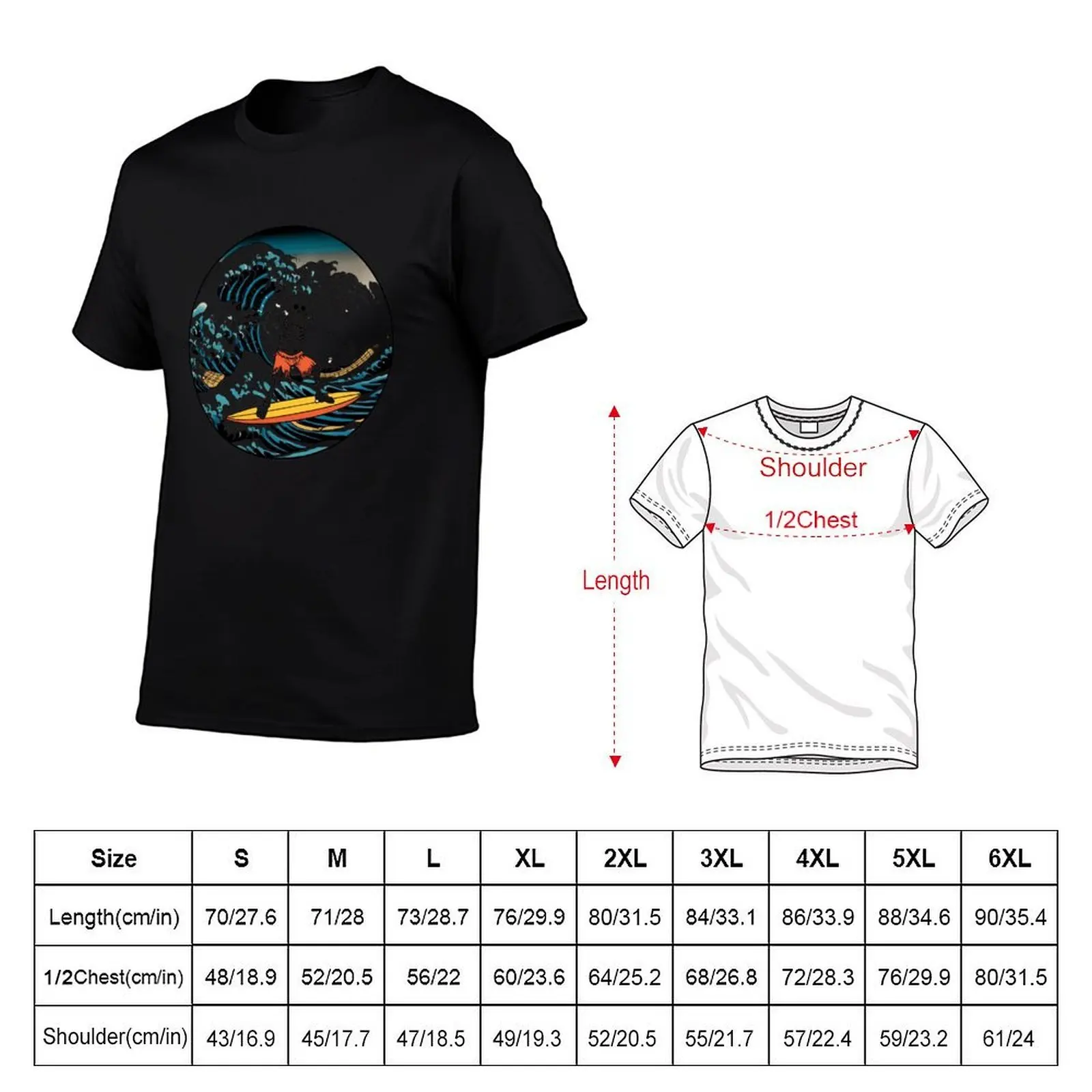 Skeleton Surfer Great Wave Off Kanagawa Inspired Art T-Shirt oversizeds funny gifts men clothing