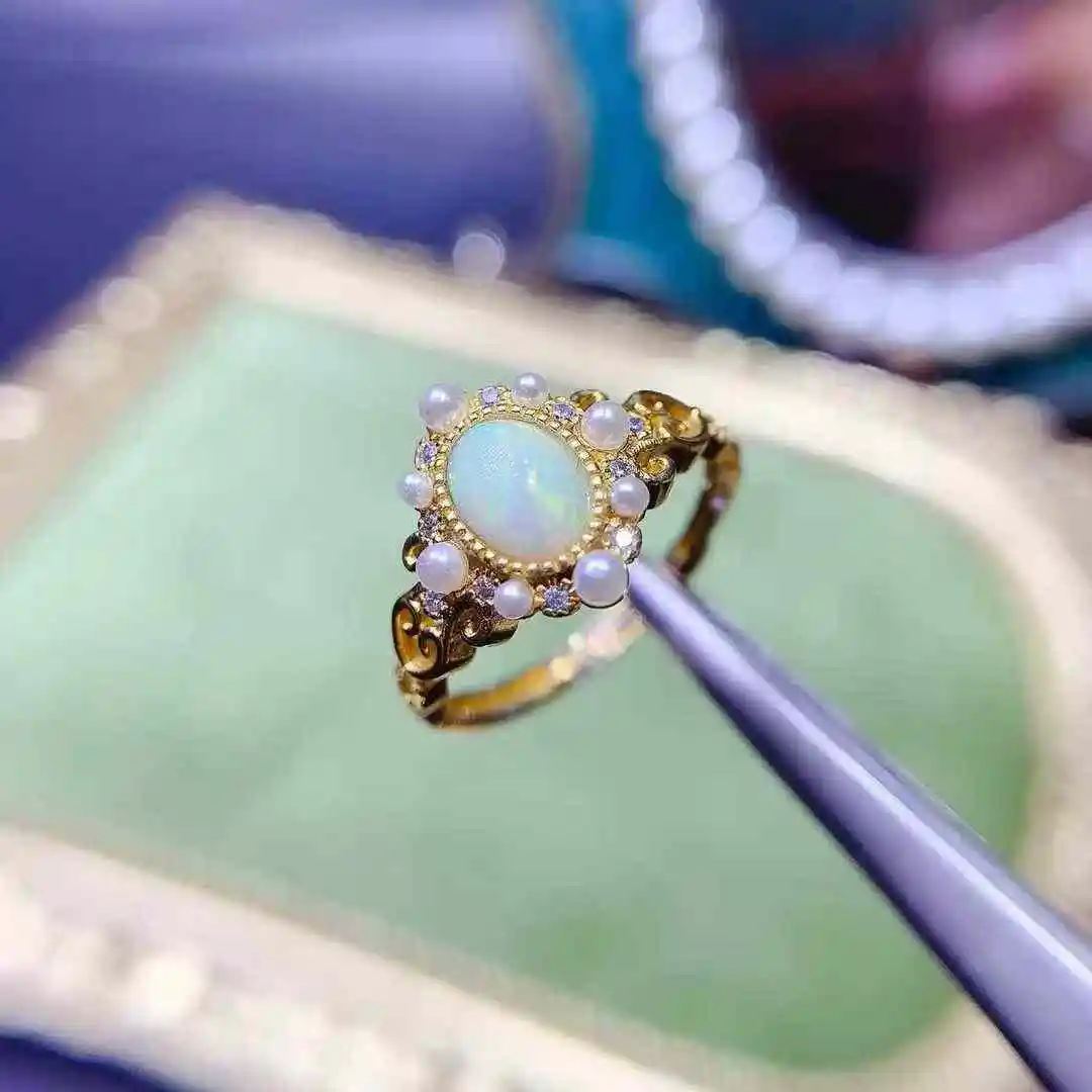 

Female Party Jewelry Ne New Arrival Natural and Real Natural Real Pink Opal Ring 925 Sterling Silver Ring for Women Wedding Ring