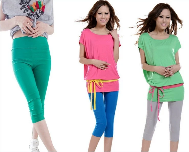 

Women's Calf -Length Pants Elastic High Waist Leggings Plus Size 3XL Summer Candy-colored Form-Fitting Lady's Trousers