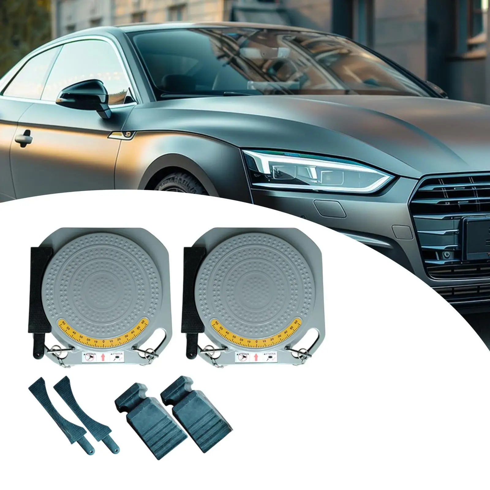 

2x Wheel Alignment Turn Plates with Transition Bridges Mechanics Turntable Auto Accessories 360° Rotating Pre Assembled