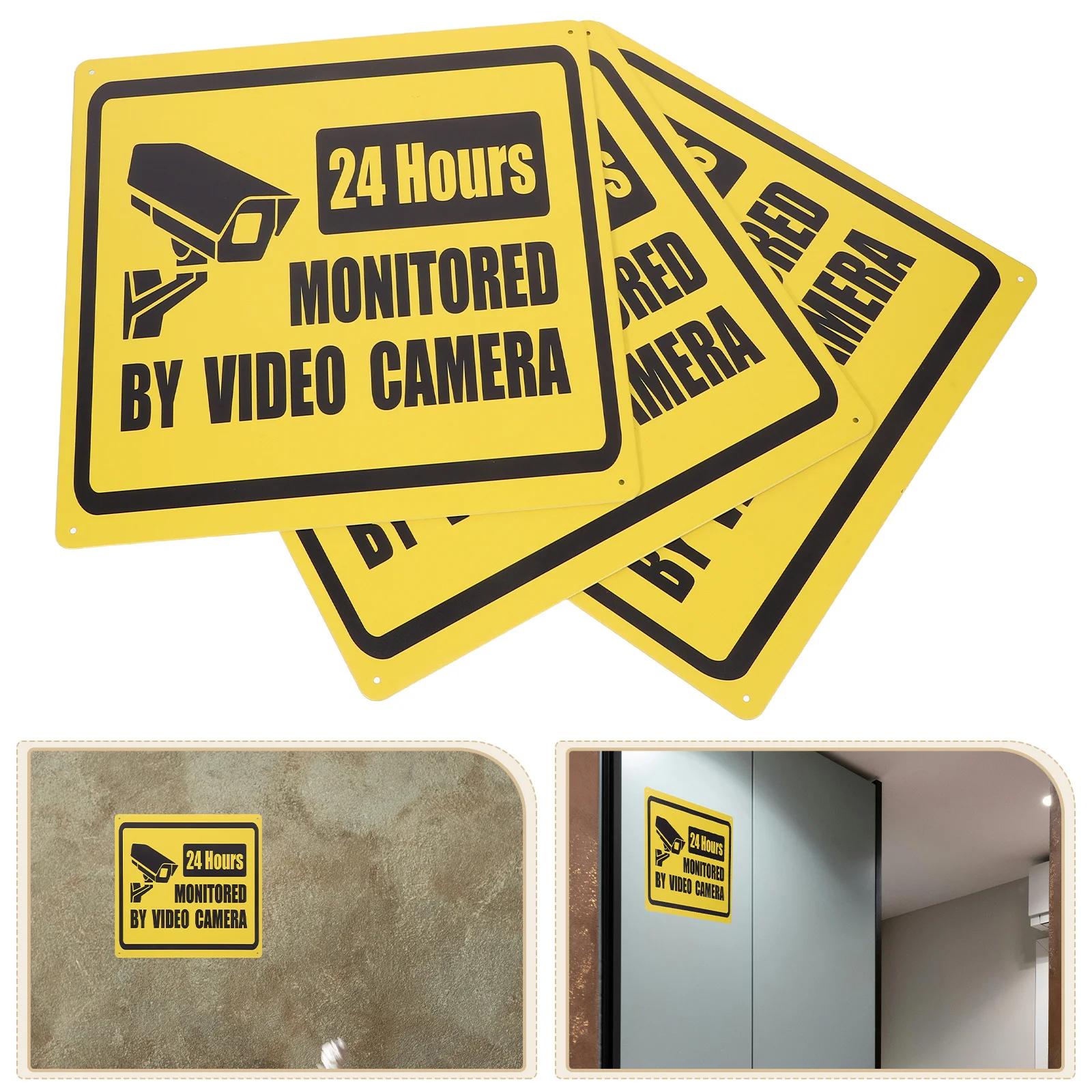 

3Pcs Vintage Tin Security Camera Signs Retro Metal Wall Art Monitored Video Surveillance Warning Sign for Home Cafe Office Decor
