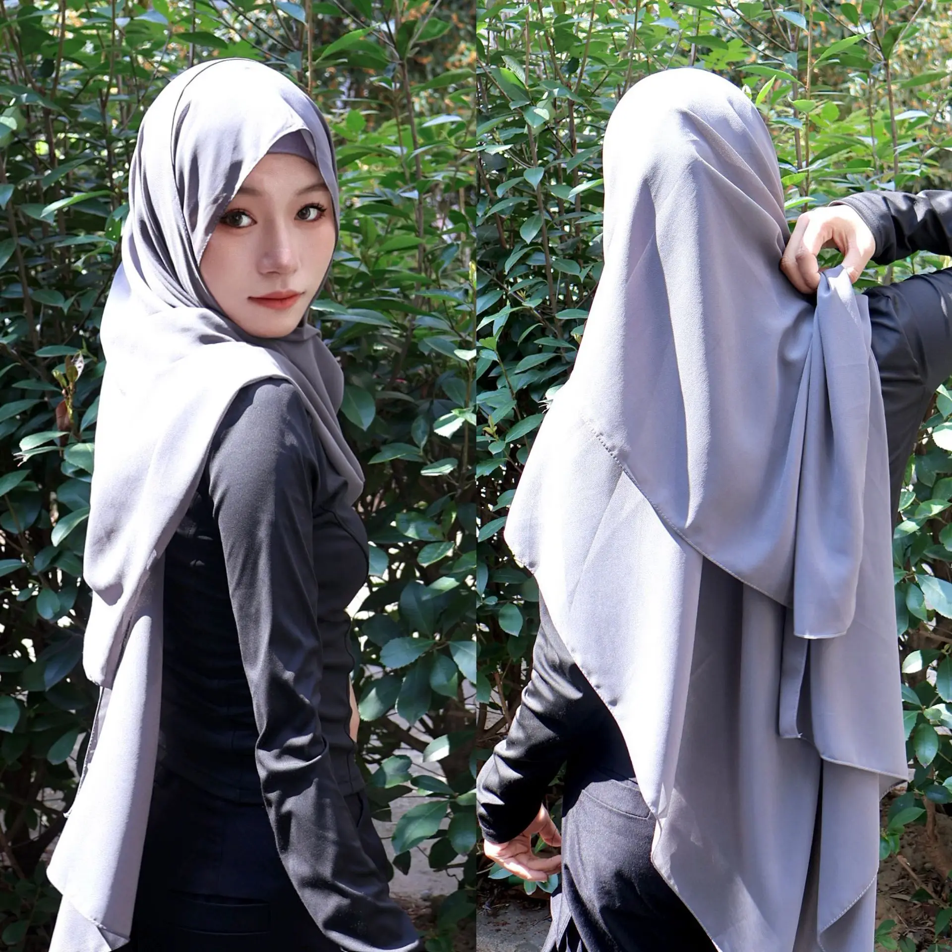 2 ชิ้น/เซ็ต Instant ชีฟอง Hijab พร้อม Modal Undercap Basic ยืด Pullover Headscarf กลางแจ้งบาง Breathable ครีมกันแดด Head Wrap