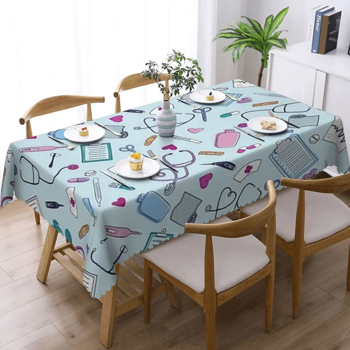 Nurse Medical Theme Custom Rectangular Tablecloth Oilproof Table Cover for Dining Events Table Cloth