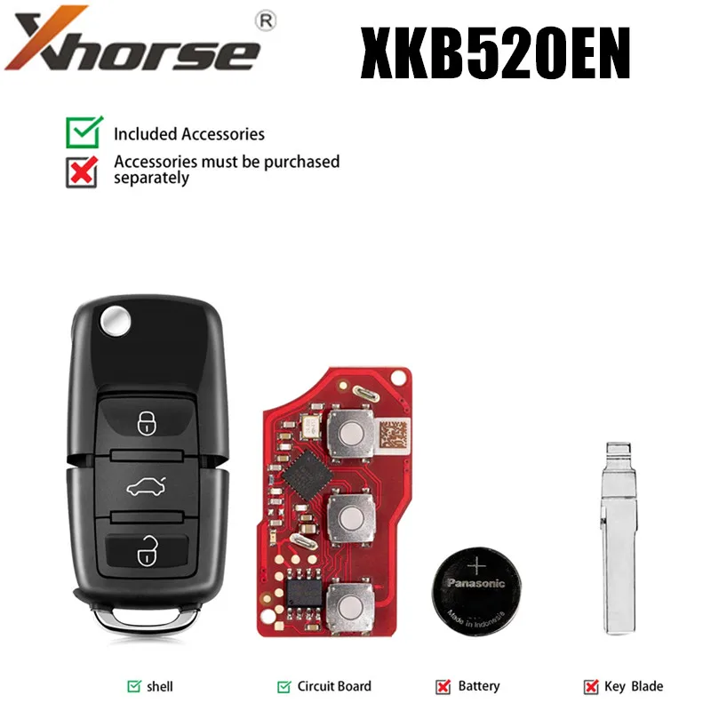 Xhorse XKB520EN Second Generation Wire Remote Key VW B5 Flip 3 Buttons Supports Wireless Programming Universal Smart Key