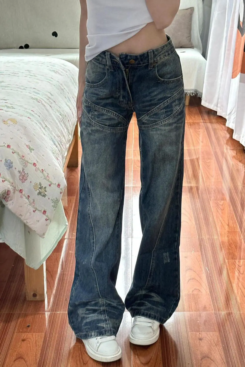 Pantalones vaqueros para niñas, ropa Vintage japonesa Palazzo, ropa femenina fluida drapeada de pierna ancha, moda vaquera, elegante, moderno