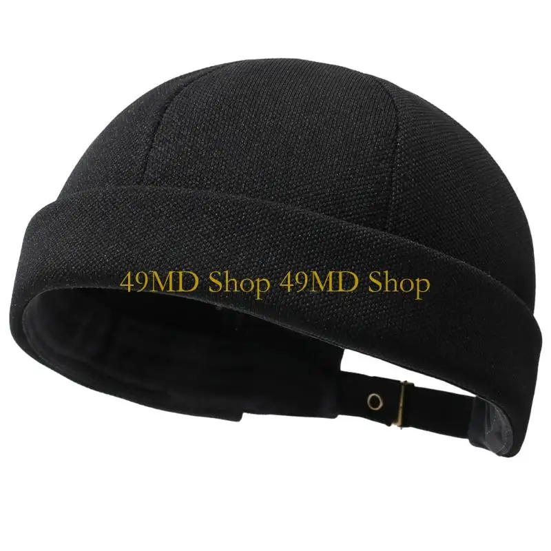 49MD Brimless Docker Hat with Folded Band and Round Textured Woven Skullcap Headwear for Everyday Casual Outfit, Adjustable Size