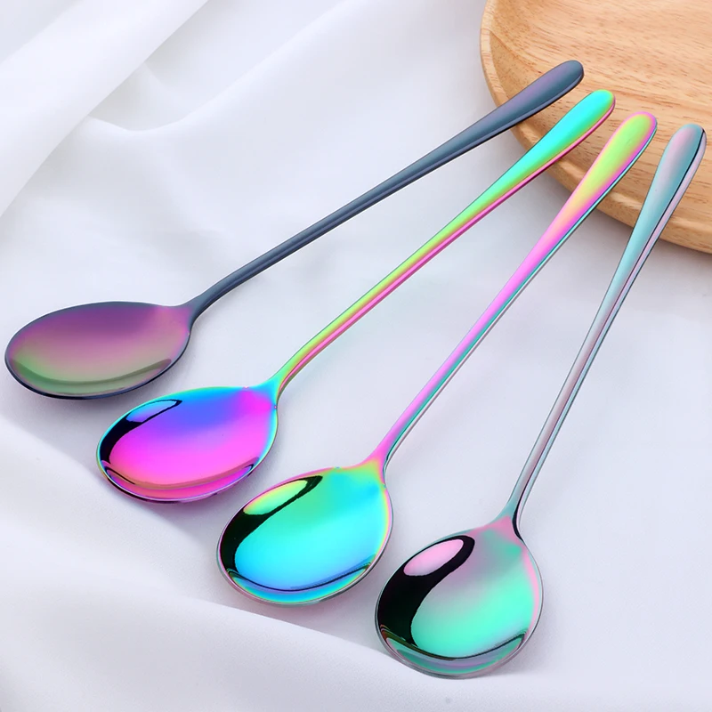 

1PC Colorful Coffee Spoon Stainless Steel Long Handle Tablespoon 5 Color Korean Mixing Spoons Set Dessert Long Ice Kitchen Scoop