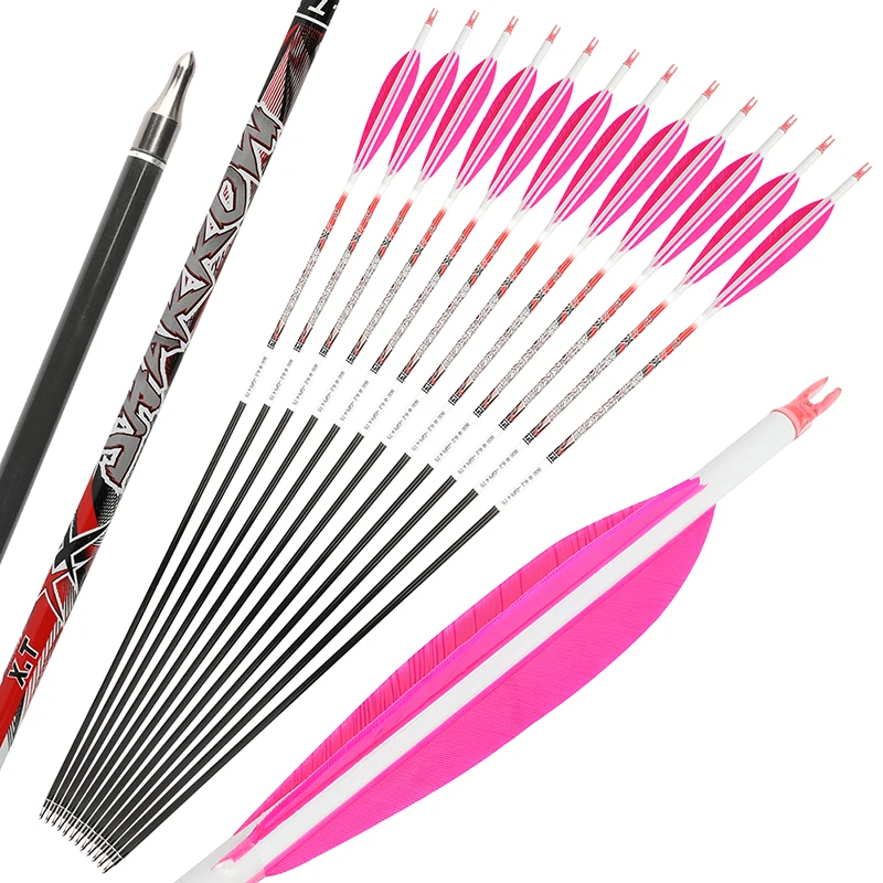 Imagem -06 - Pure Carbon Archery Arrows Turquia Feather Arco Recurvo Target Hunting Tiro Acessórios Sp300800 Id6.2 mm 32 5