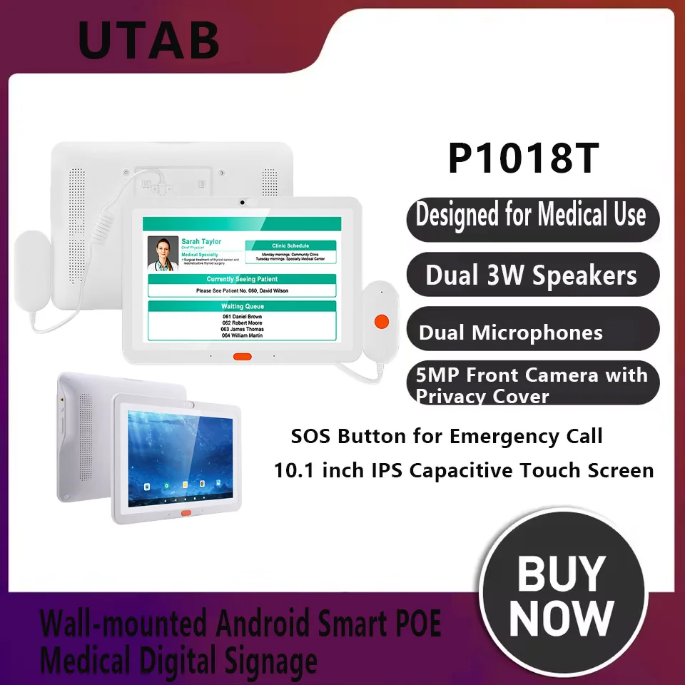 

UTAB P1018T 10.1 Inch 4GB 32GB RK3568 Wall-mounted Android Smart POE Medical Digital Signage with NFC Optional Dual 3W Speakers