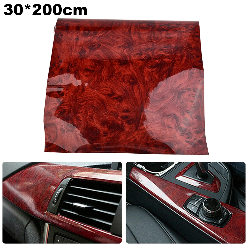Car Sticker Glossy Wood Grain Decals Sticker DIY Self-adhesive Wrap Film For Dashboards Door Panels Auto Interior Accessories