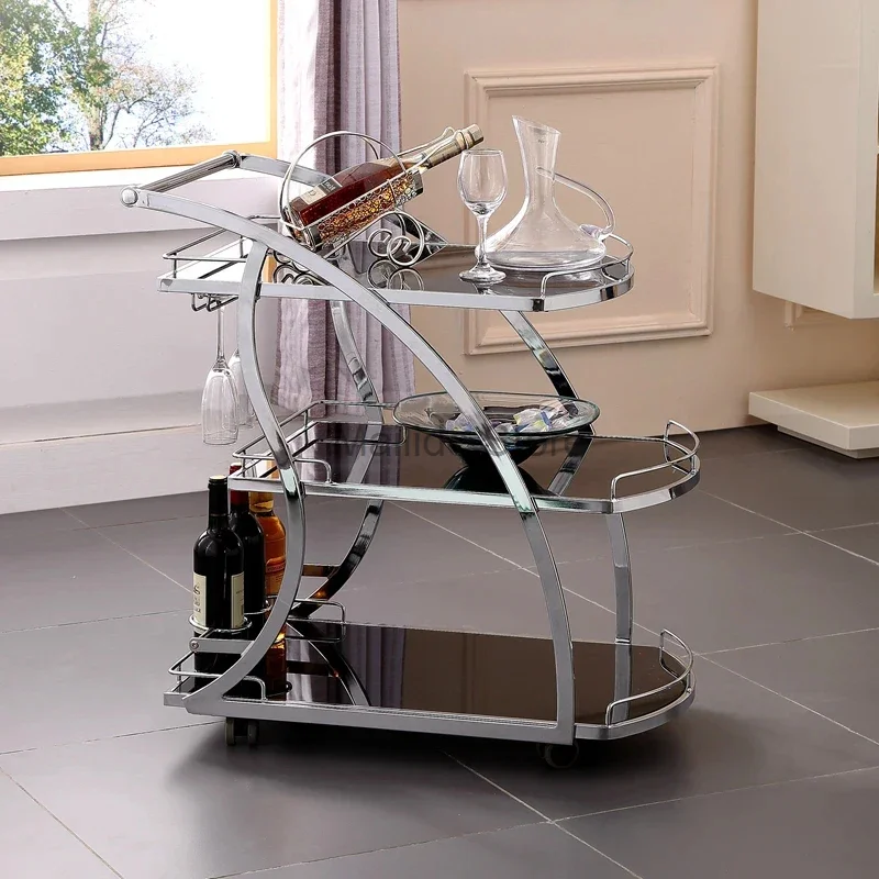 Light Luxury Iron Art Glass Salon Trolleys Beauty Salon Tool Trolley Modern Salon Furniture Home Rack with Wheel Wine Water Cart