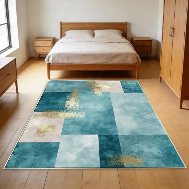 Elegant Metallic Block Large Floor Mat Soft Texture Carpet For Study Room Lounge And Trendy Apartment Accent
