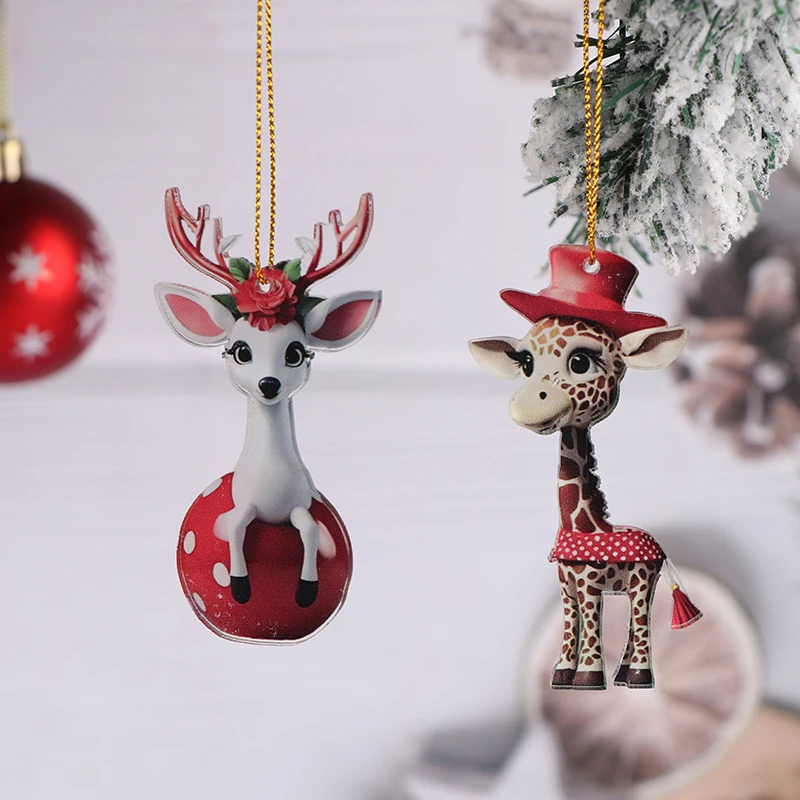 Christmas Modern Home Decoration Christmas Hanging Cartoon Giraffe Pattern Xmas Tree Hanging Car Hanging Festive