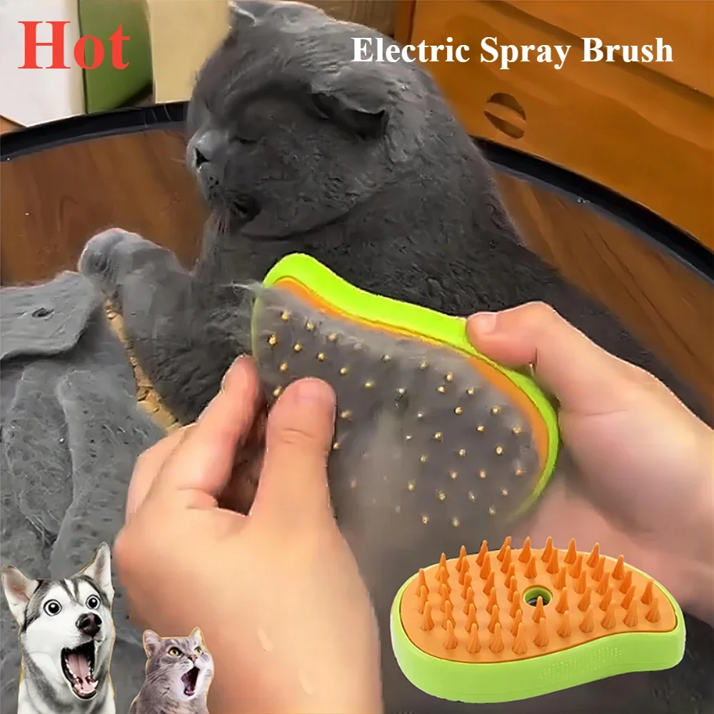 Cats Steam Brush Electric Water Sprayer Dog Brush Removes Pet Hairs Kitten Pet Comb Soft Silicone Hair Remover For Dogs Grooming