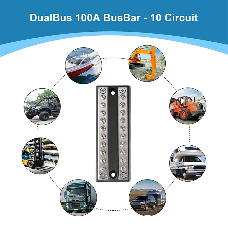 A58X-Battery Bus Bar 100A Power Distribution Block With Positive And Negative Terminals For RV, Boat, Truck
