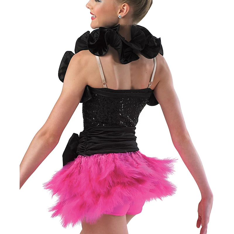 4 Pcs Jazz Dance Costume with Feather Skirt Performance Outfits Clothing Sequin Leotard with Shrug and Wide Waistband Bow