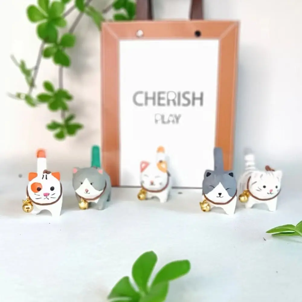 

Bell Cat Wood Carving Cat Ornament Solid Wood Handmade Painted Cartoon Cat Sculpture Small Cute Hand Engraving Cat Decorations