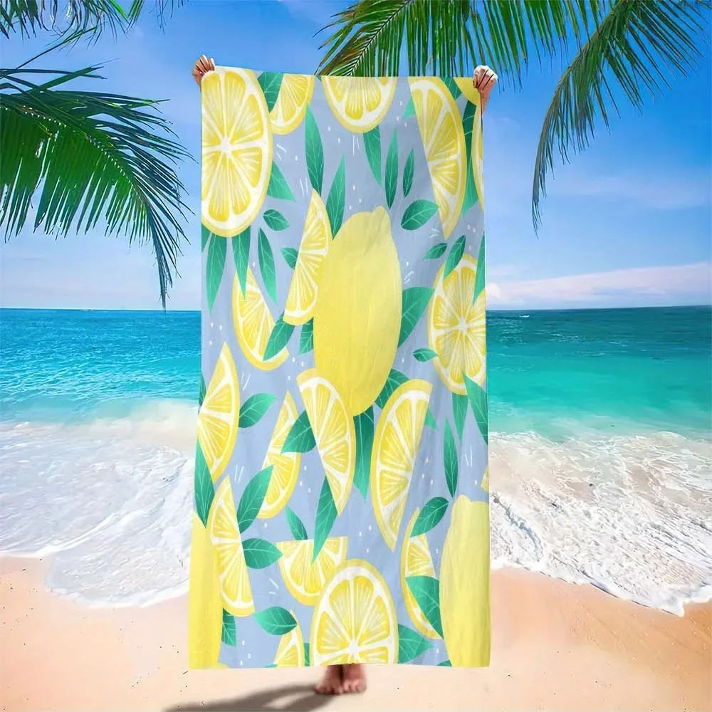 1pc Quick-Dry Lightweight Microfiber Beach Towel - Lemon Print Bath & Gym Towel for Pool, Yoga, Travel - Compact, Absorbent,