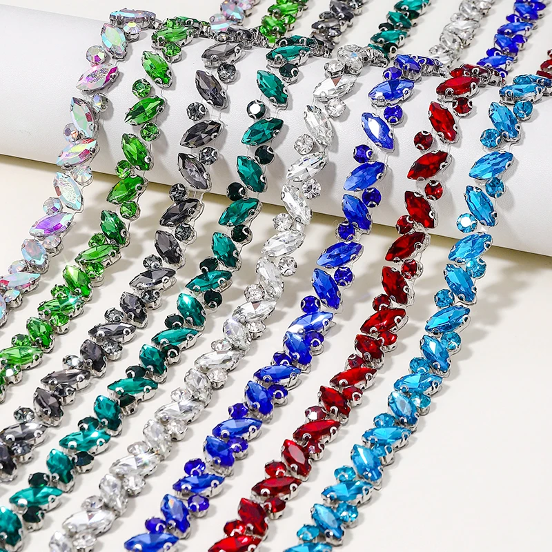 

Ducrystal 90cm/Yard Multicolor Glass Hot Fix Rhinestone Ribbon Crystal Rhinestone Chain for Crafts & Garments Jewelry Accessory