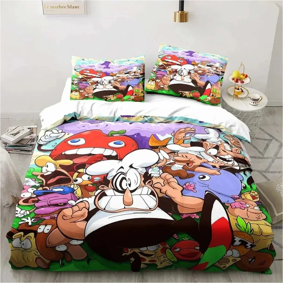 Pizza Tower Classic Pixel Style Game Bedding Set Bedroom Soft Modern Bedspreads Comefortable Duvet Cover Quilt Cover Pillowcase