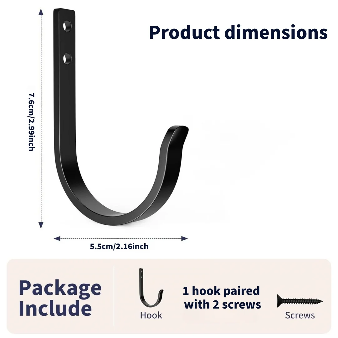 5 large heavy-duty wall hooks for hanging towels, hanging trays, backpacks, jackets, and coat hooks for garage items (black)