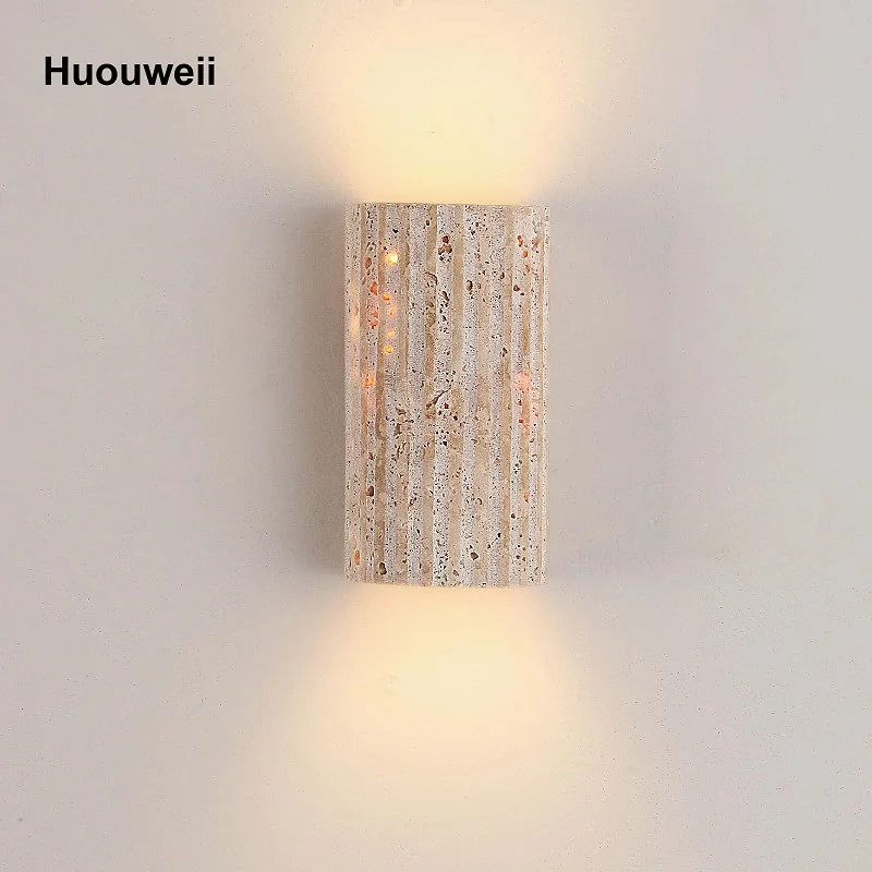 

Striped Yellow Travertine Outdoor Wall Lamp Waterproof Staircase Courtyard Decorative Lamp Outdoor Balcony Bathroom Light