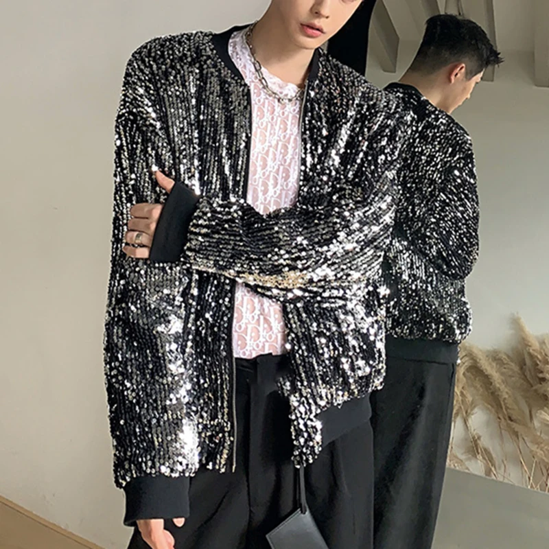 PFHQ Sequined Baseball Sports Men\'s Short Jackets Light Luxury Zippers Handsome Personality Spring Cool Versatile Coat 21Z3713