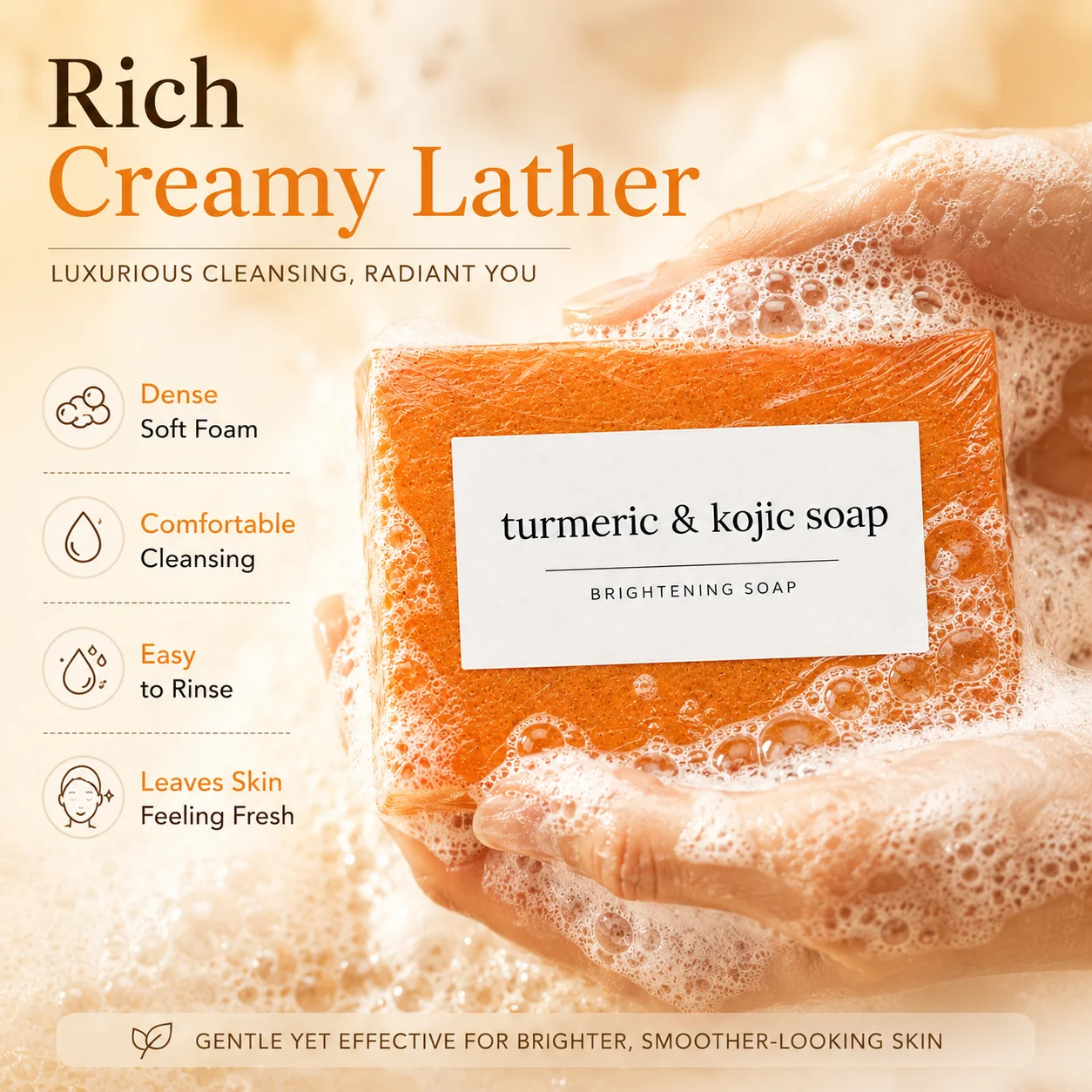 Turmeric Kojic Acid Soap for Face and Body Gentle Cleansing Bar with Shea Butter Retinol and Vitamin E.