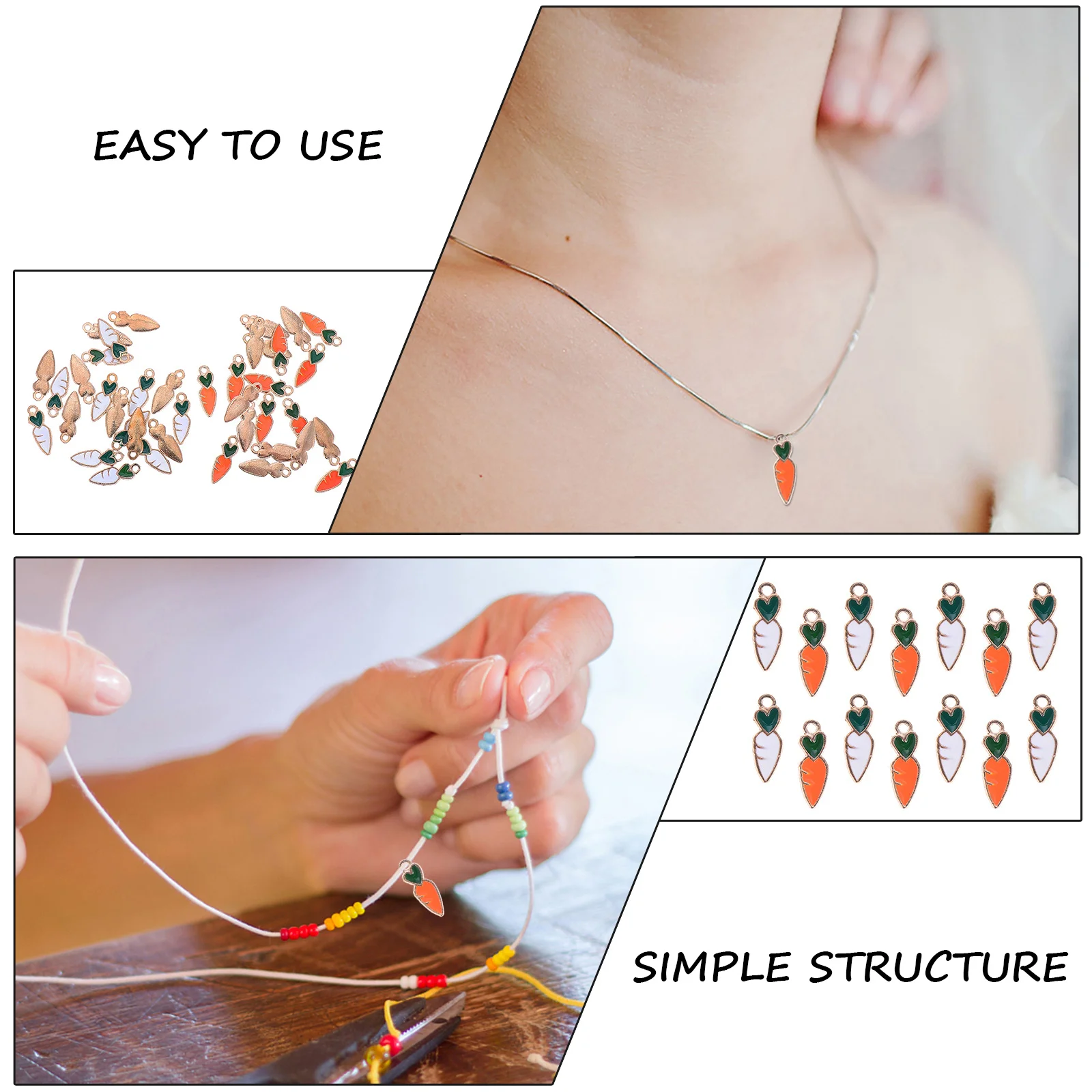 

40pcs Carrot Shape Pendant Jewelry Accessories Easter Party Necklace Hanging nament Mini Red White Craft Decorative Zipper