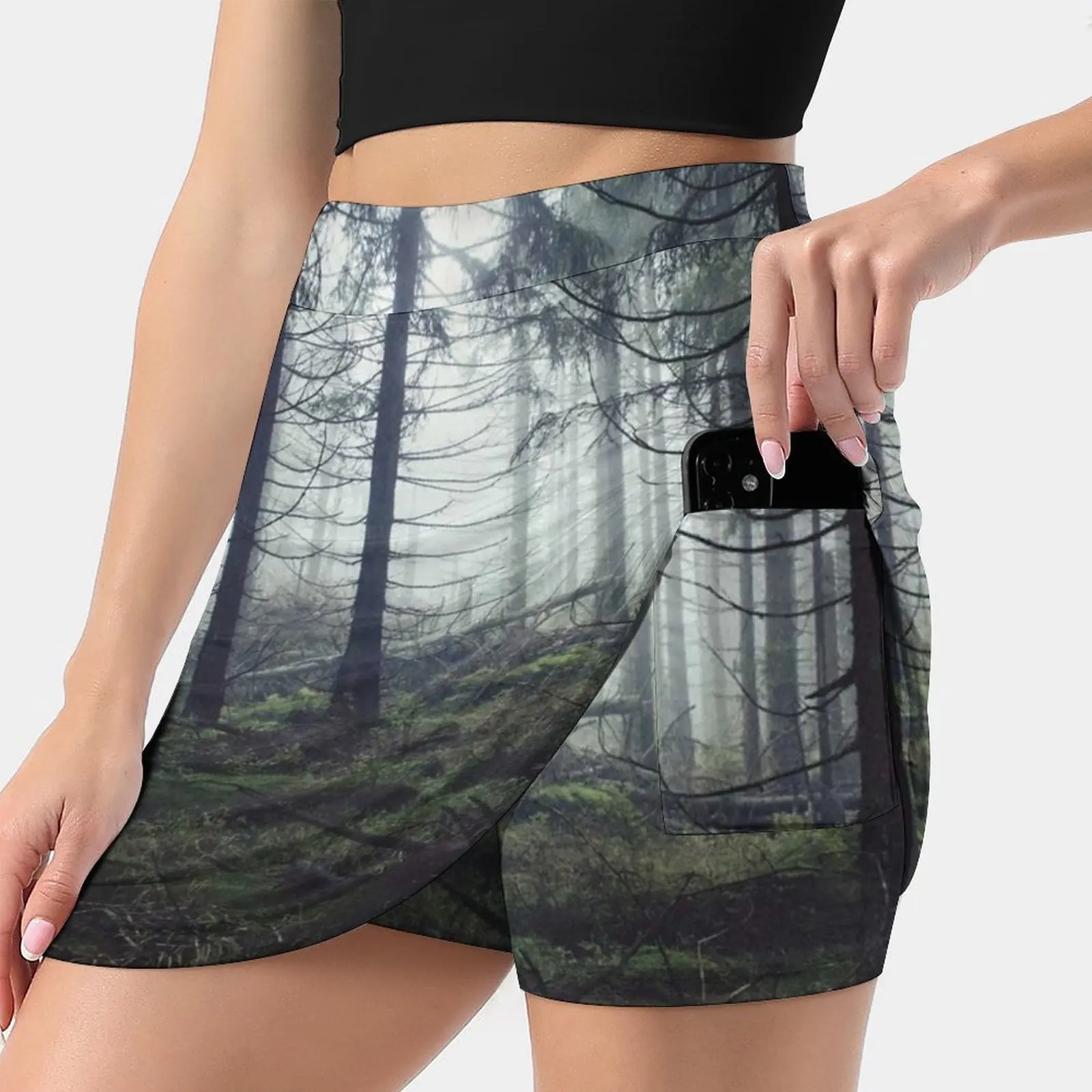 Through The Trees Women's skirt Mini Skirts A Line Skirt With Hide Pocket Landscape Moody Forest Mountain Adventure Fog Mist