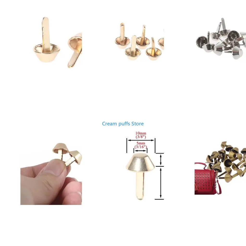 50LE 10pcs Metal Feet Rivets Studs Pierced for DIY Purse Handbag Leather Crafts