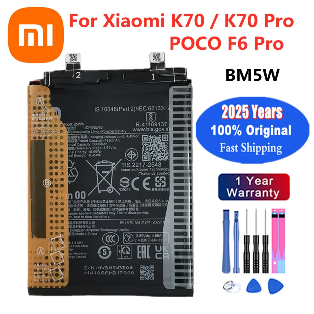 2025 Years BM5W 5000mAh Original Battery For Xiaomi Redmi K70 Pro POCO F6 Pro Mobile Phone Batteria + Free Tools